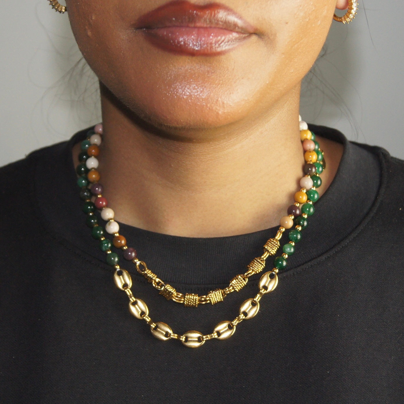 Gold and Brown Beaded Necklace - Image 2